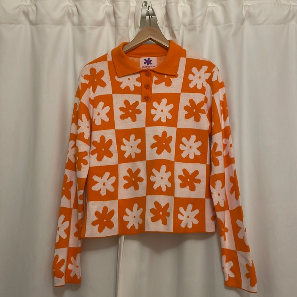 Orange and White Floral Women's Sweater